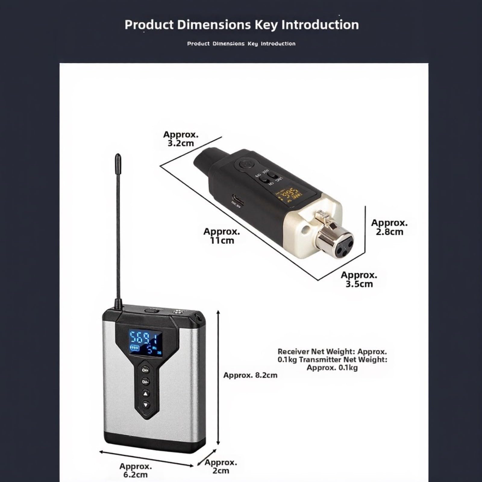 Wireless In Ear Monitoring, 1 Sender 2 Empfänger Audio Monitor mit Aluminium Gehäuse für Musiker Bühne Probe Live Auftritt(1-to-2)