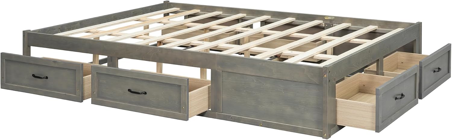 Bellemave Wood Platform Bed Frame, Queen Bed with 6 Storage Drawers, Queen Size Bed Frame Without Headboard for Kids Teens and Adults Espresso (Antique Grey)