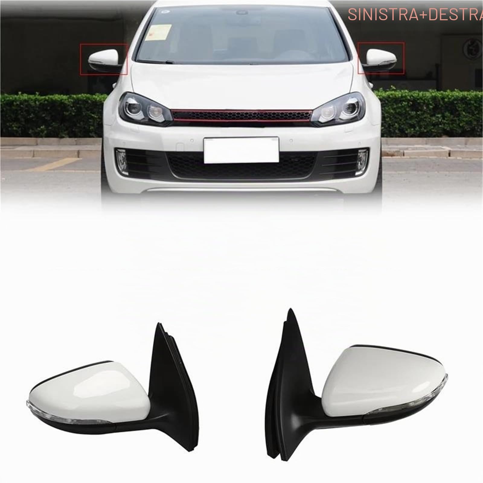 Gruppo Specchietto Retrovisore Specchietto Retrovisore Laterale Destro 6 Fili Per Golf Per MK6 2009-2012 Con Regolazione Elettrica/riscaldamento Bianco(Giusto)
