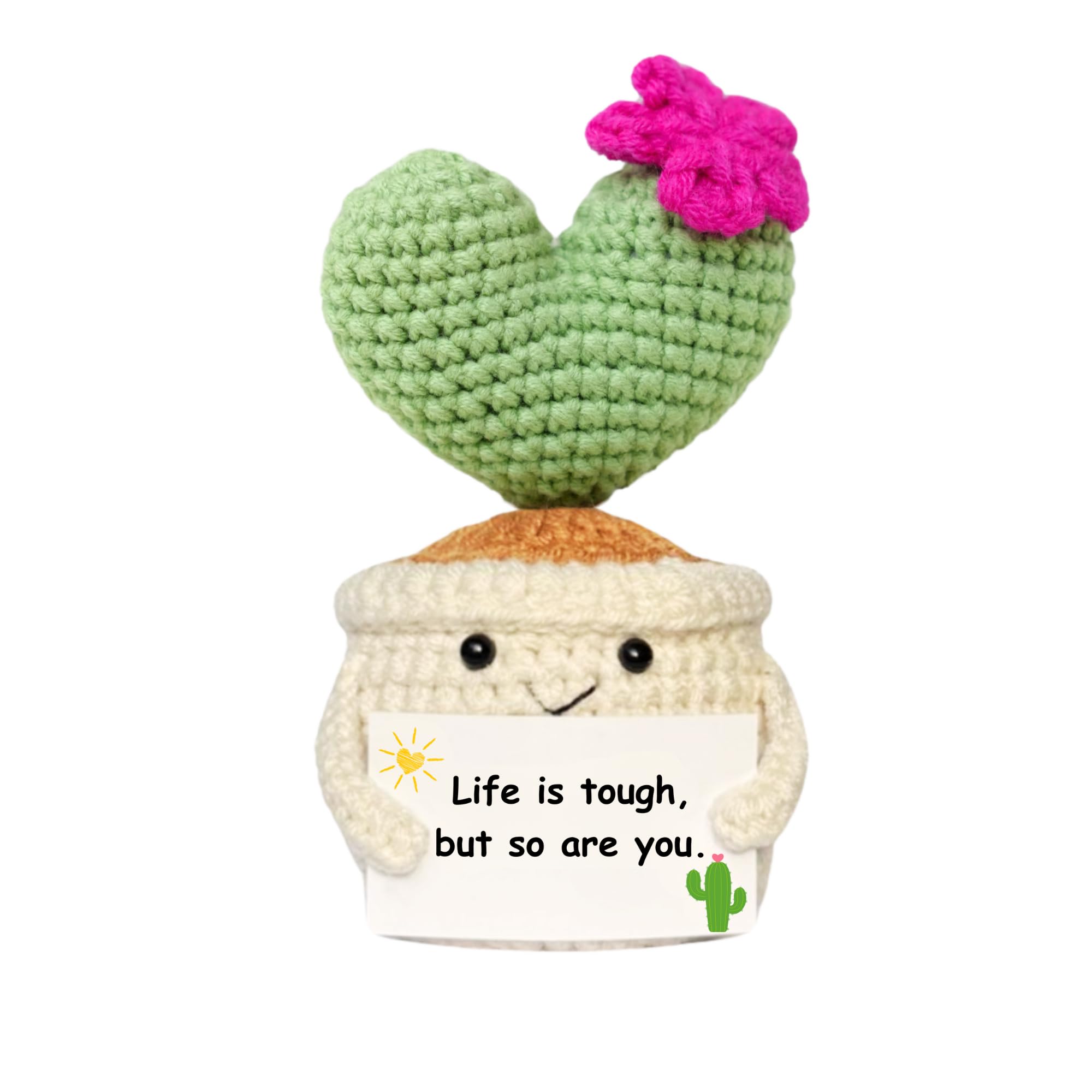Get Well Gifts for Women Handmade Crochet Cactus Plush Plant Gift with Encouragement Card for Desk Decor Home