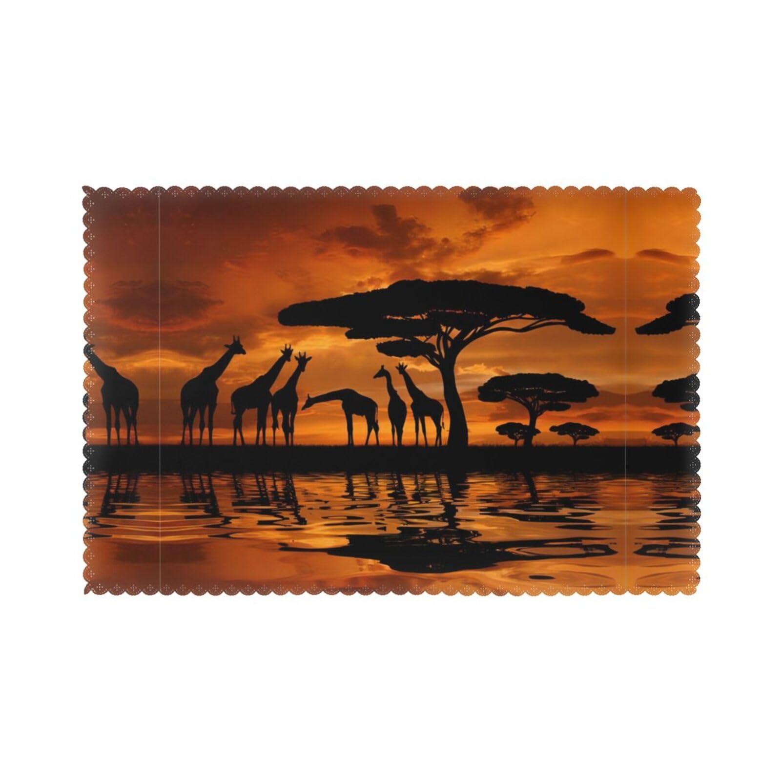 Giraffe under the tree in Africa Printed table mat set (6 pieces) - Aesthetic upgrade for family gatherings and hotel banquets