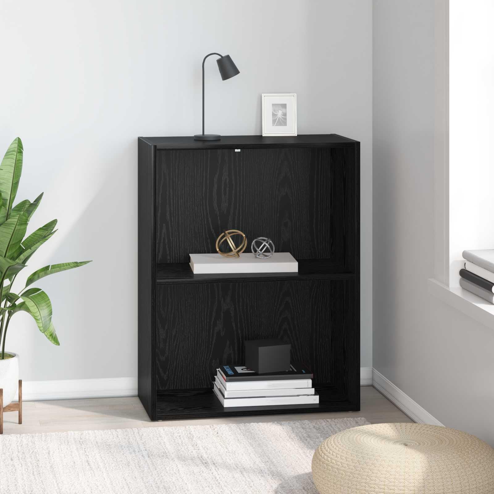 Libreria 60 x 30 x 76,5 cm, in legno nero, effetto rovere, organizer per soggiorno, ufficio e cameretta dei bambini, versatile, con ripiani regolabili