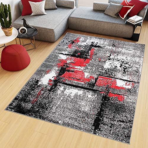 TAPISO Maya Tapis Poil Court Moderne Rouge Blanc Gris Moucheté Motif Abstrait Tapis Salon Chambre Salle à Manger Adulte Bureau Oeko-TEX Résistant 160 x 230...