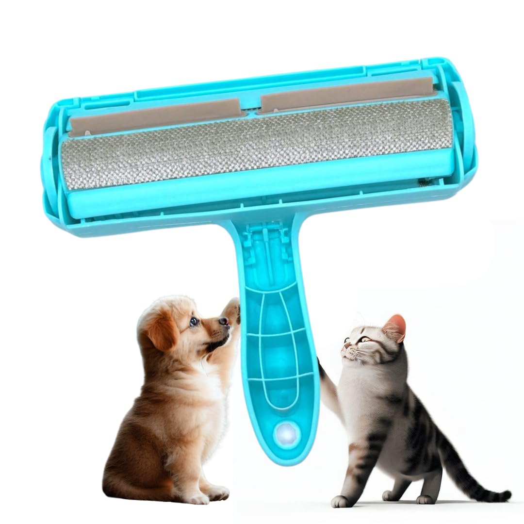 ABIZEE Pet Hair Remover Roller and Cleaner - Cat and Dog Fur Remover for Car Seats, Furniture, Sofa, Bedding & Couch - Portable and Reusable Lint Roller & Animal Fur Removal Tool (Blue)