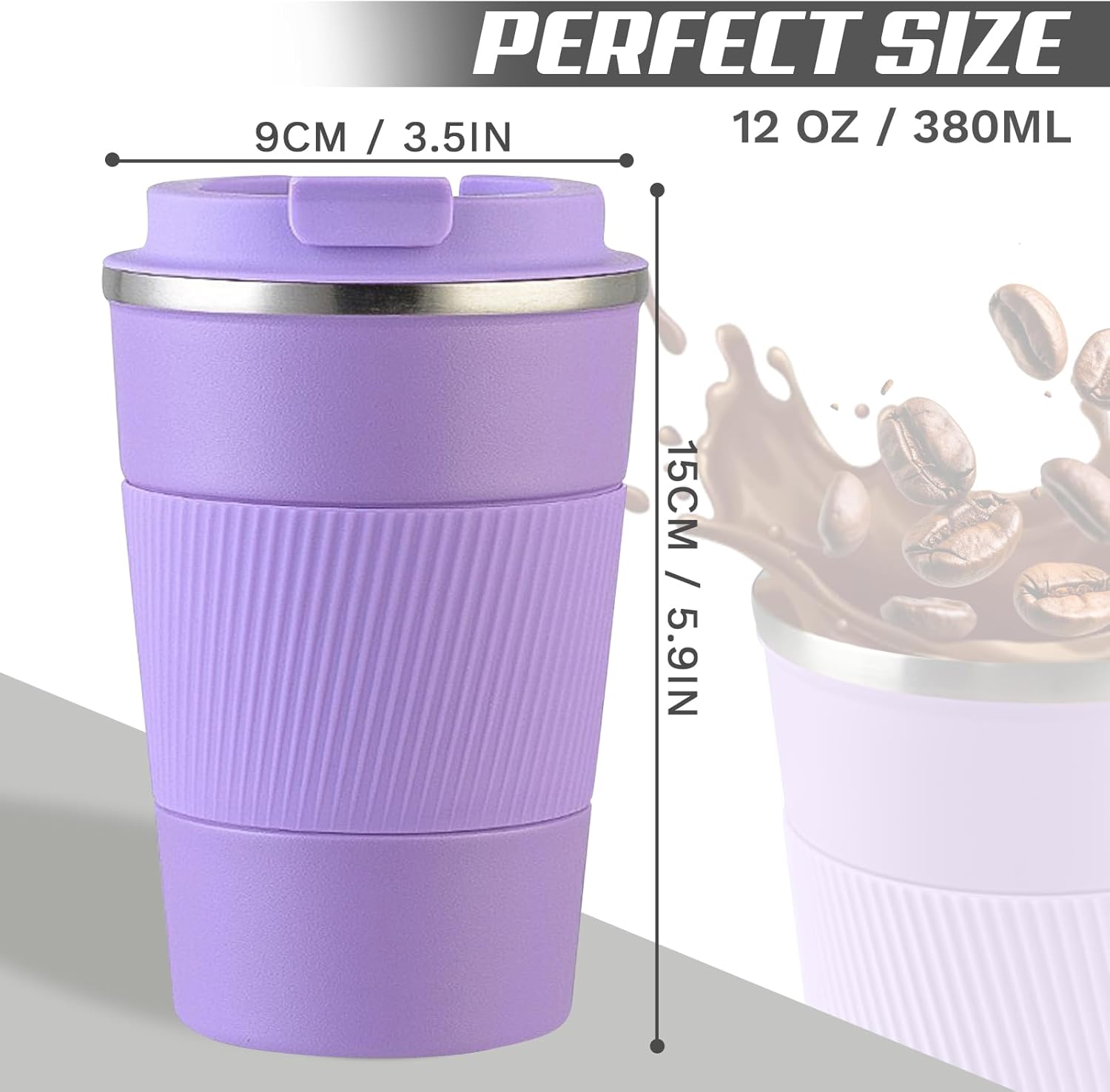 Vacuum-Insulated Stainless Steel Travel Coffee Mug, Leak-Proof Reusable Coffee Cup with Lid - Keep Hot & Cold Drinks for Hours, Durable Insulated Tumbler for Men & Women(3rd-Purple, 12OZ) - Image 4