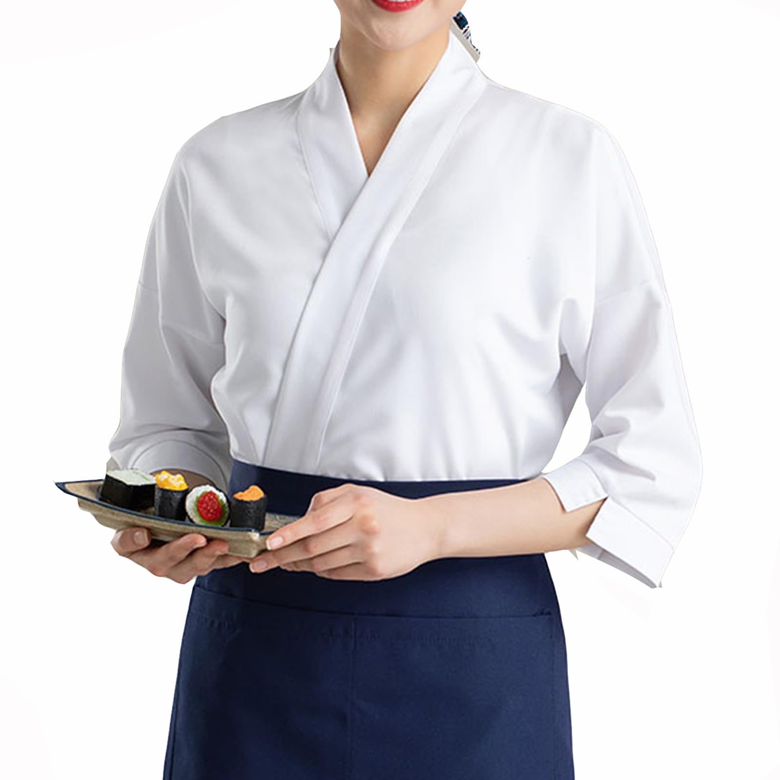 Generico Unisex Giacche da Chef per Sushis, Divise da Chef per Ristoranti E Cucine, Kimonos A Maniche Corte, Abbigliamento da Lavoro(Size:XXL,Color:Donna)