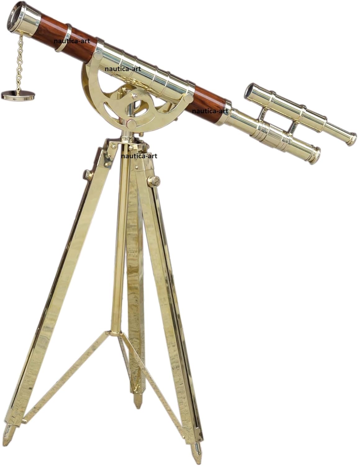 Vintage Maritime Anchor Master Telescope Brass Adjustable Wooden Tripod Royal Educational Telescopes Double Barrel Brown Leather Nautical Home Decor & Office (Shiny Brass Telecope)