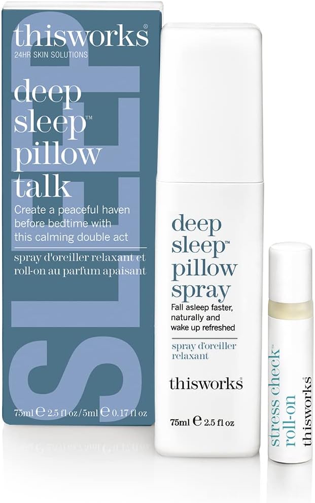 This Works Deep Sleep Pillow Talk Kit - Gift Set with Deep Sleep Pillow Spray 75 ml and Stress Check Roll On 5 ml - Self Care and Sleep Gifts for Women