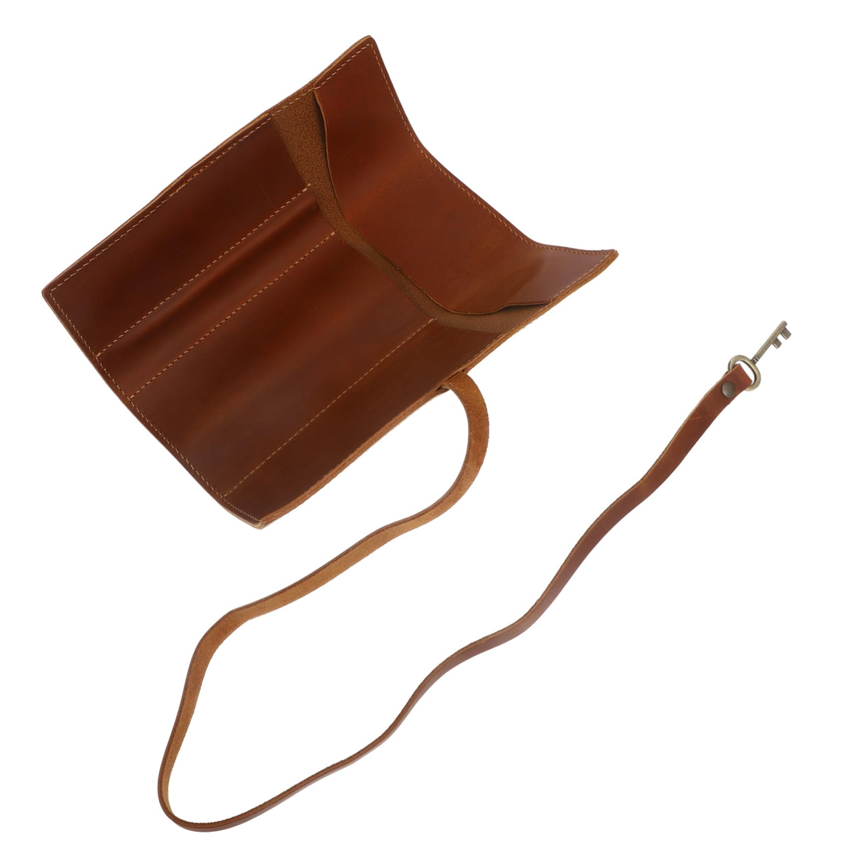 Estuche Enrollable de Cuero Marrón para Lápices y Bolígrafos, Fácil de Limpiar y Organizar, Adecuado para Bolígrafos de Fibra y Acuarela