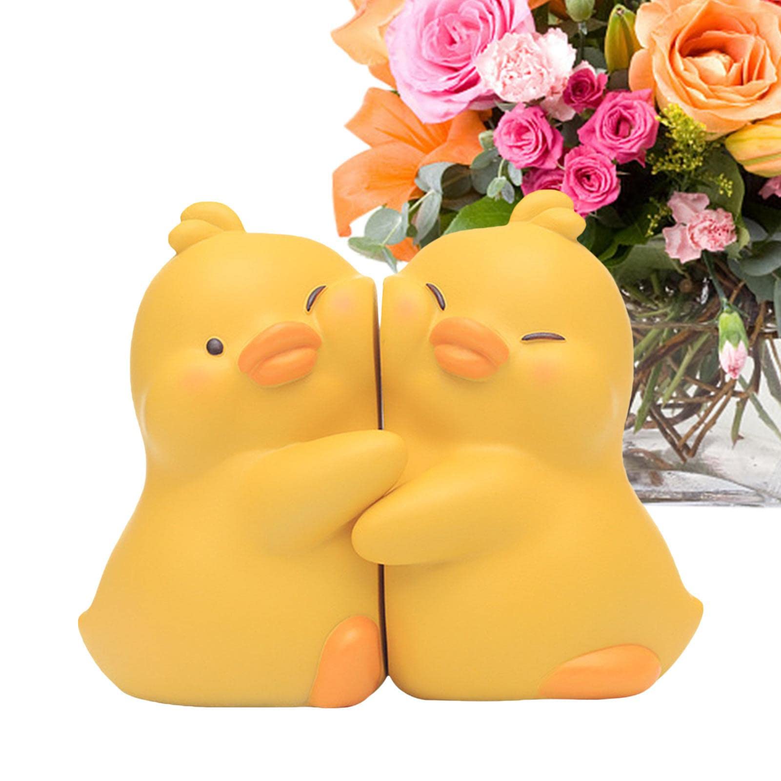 Woteg Yellow Resin Bookends | Duck Book Stopper - Ducks Hugging Bookshelf Stopper Cute Cartoon Resin Book Support For Living Room