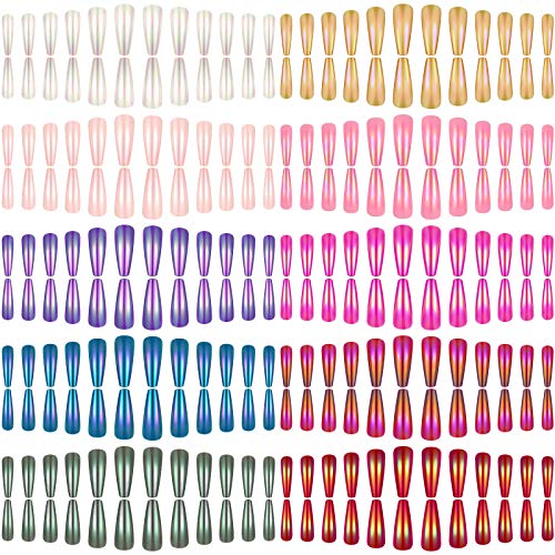 240 Pieces Metallic Mirror False Nails Long Ballerina Press on Nails Coffin Full Cover Fake Nails Solid Color Artificial Fake Nails Acrylic Fake Nails for Women Girl Nail Salon DIY Decoration