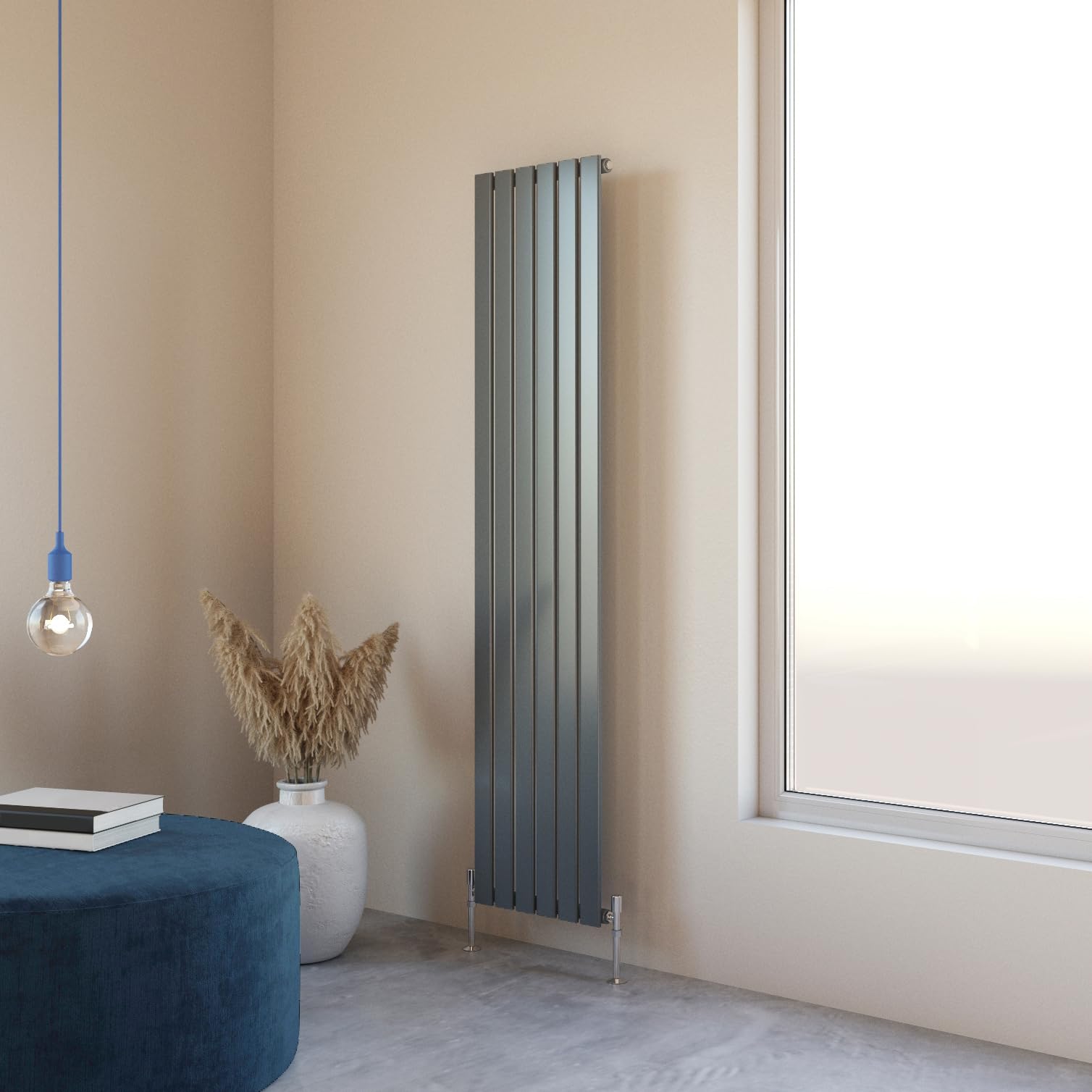 Flat Panel Radiator 1800x408mm Vertical Design Single Tall Upright Anthracite Central Heating Rad UK