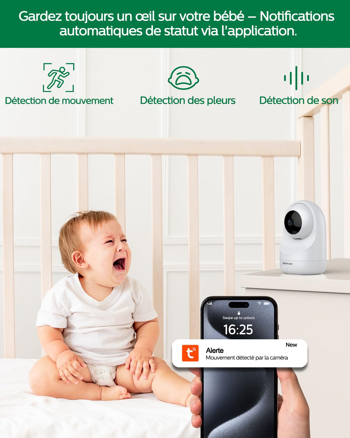 Babyphone Vidéo 5,5 Pouces 2K 3MP HD, FHSS & WiFi avec App | Batterie 4000mAh, Vision Nocturne, Audio Bidirectionnel, Mode VOX, Rotation 355°, Surveillance Température, Berceuses