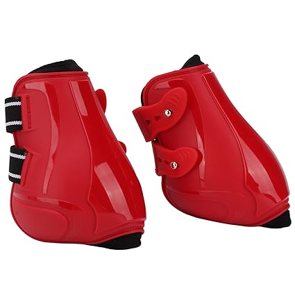 Horse Tendon Boots, 2Pcs Competition PU + Neoprene Horse Leg Guards Shock Absorbing for Provide Support(Red hind Legs, L)