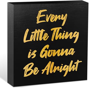 Inspirational Office Decor Black Wood Box Sign - every little thing is gonna be alright, Positive Affirmations Desk Decor, Desk Accessories Wooden Block Box Sign, Encouragement Gifts for Coworker