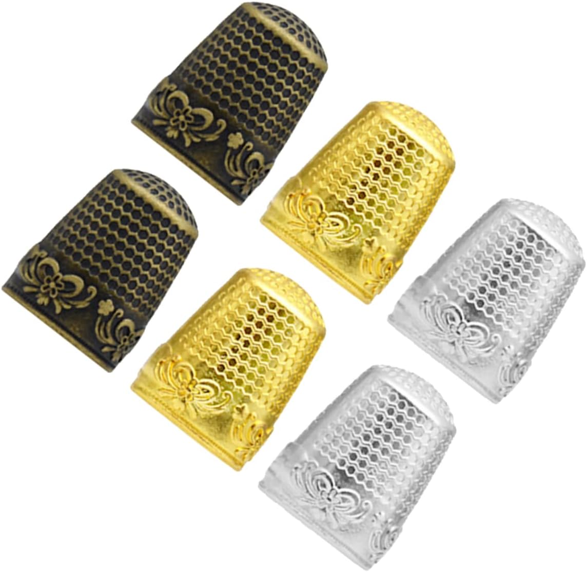 Hohopeti 6Pcs Sewing Thimbles Retro Finger Protectors for DIY Crafts Lightweight Portable Needlework Accessory for Beginners Hand Sewing