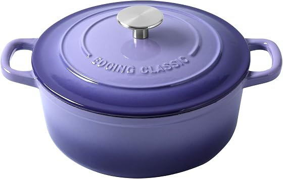 EDGING CASTING Enameled Cast Iron Duch Oven, 5.5 Quart Round Dutch Ovens Pot with Lid, Dual Handle for Bread Baking, Purple