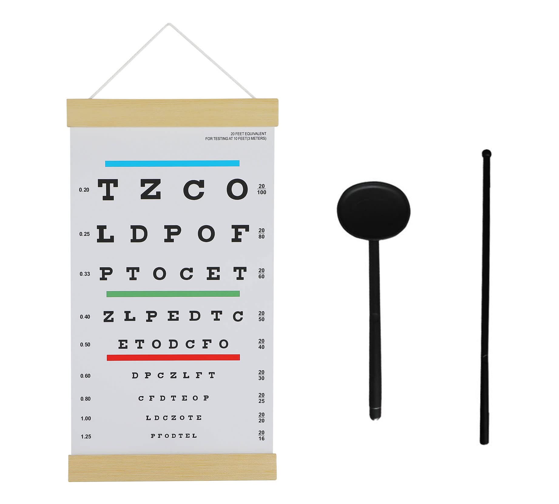 Bundle of 1pc Snellen Eye Charts for Eye Exams 10 Feet and Eye Occluder with Hand Pointer