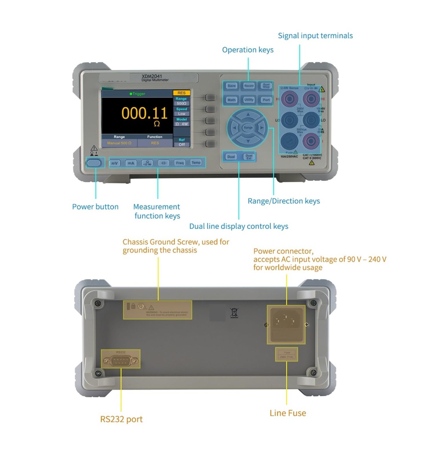 Tester per batteria auto, XDM2041 4 1/2 Multimetro digitale da banco True RMS AC DC Tensione Corrente Temperatura Resistenza Frequenza Tester