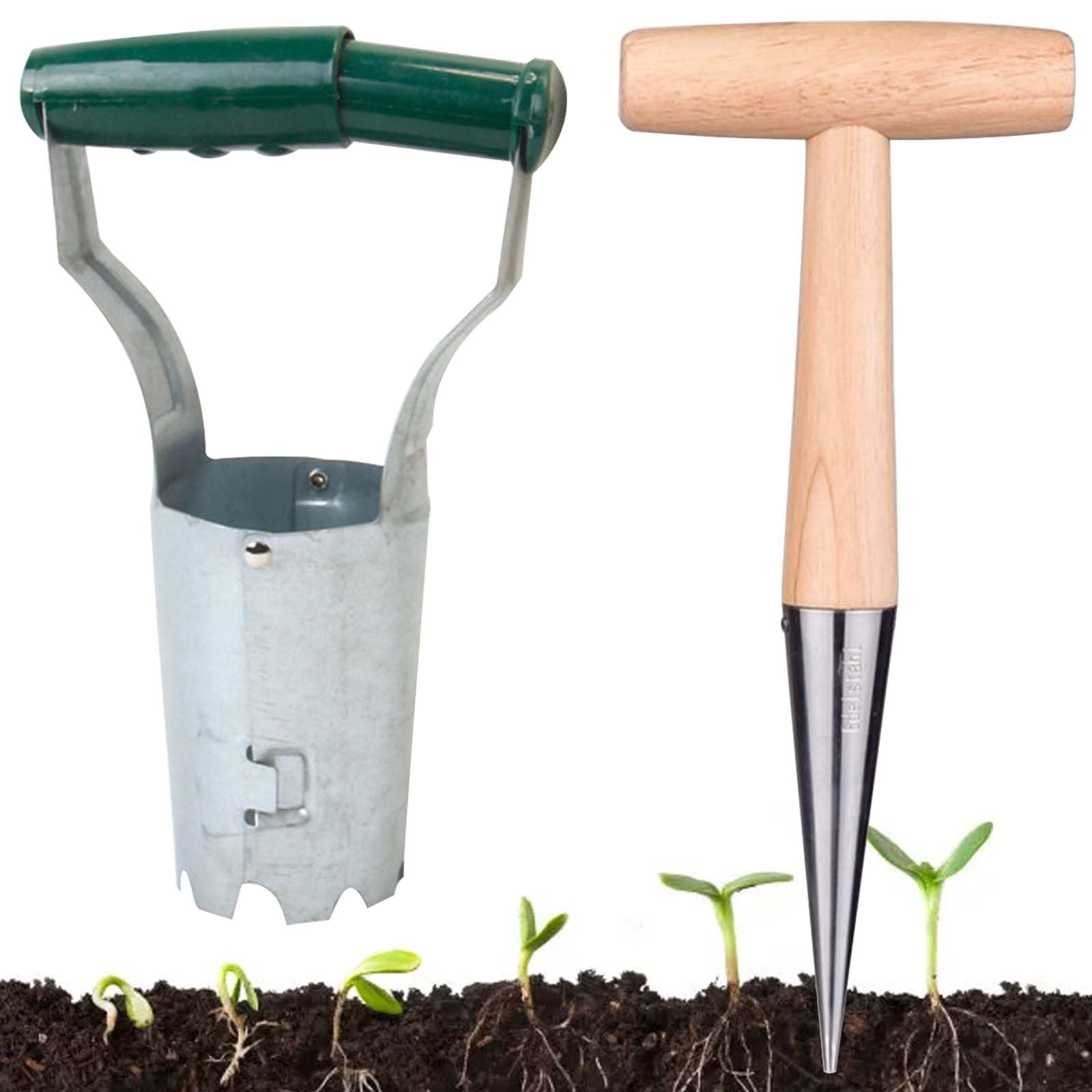 Set di 2 piantine di bulbi, bulbi per piante, peso leggero, piantagione di cipolle in acciaio inox con manico in legno e piantatrice di cipolle per giardini Bulb Plant