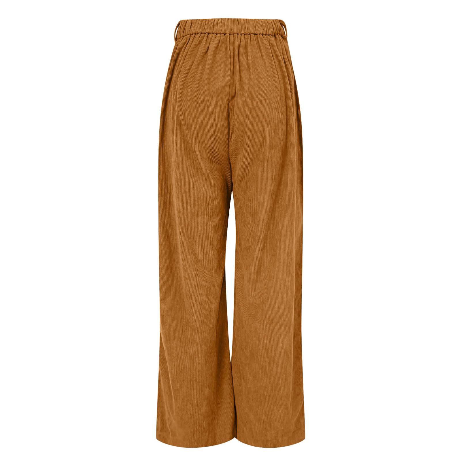 Womens Corduroy Pants Casual Fall High Waisted Wide Leg Pants Loose Stretchy Business Work Trousers with Pockets
