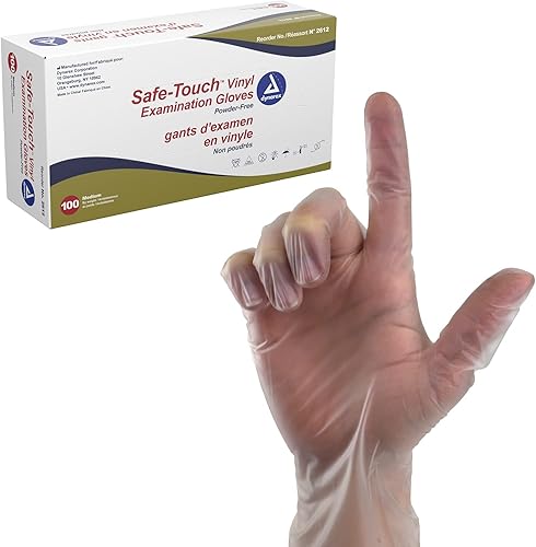 Dynarex Safe-Touch - Guantes desechables de vinilo, sin polvo, seguridad alimentaria y cumplimiento, ambidiestros, transparentes, medianos, 1 caja