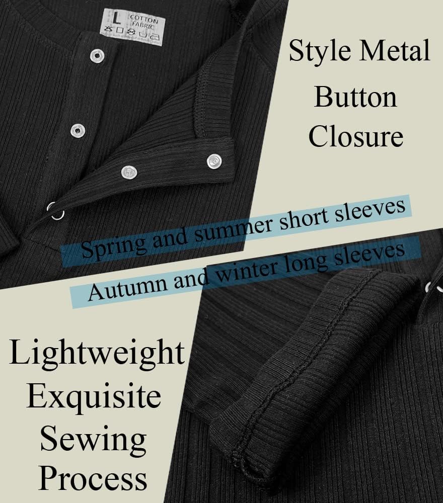 Muscle Cmdr Men's Ribbed Henley Shirt Short Sleeve Slim Fit Muscle Shirt Fitted Cotton Casual Long Sleeve - Image 4