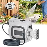 Aufun Wandmontage Schlauchtrommel, 30M Gartenschlauch Schlauchaufroller inkl. Handbrause und Anschlüssen, Automatik-Aufrollung, 180° Schwenkhalterung & 10 Sprühmodi für Garten & Autowäsche,Weiß