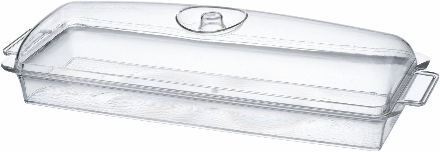 Clear Premium Acrylic Oblong Serving Tray with Lid (19.38" x 7.13" x 4.25", Pack of 6) - Perfect for Parties, Events, & Dining