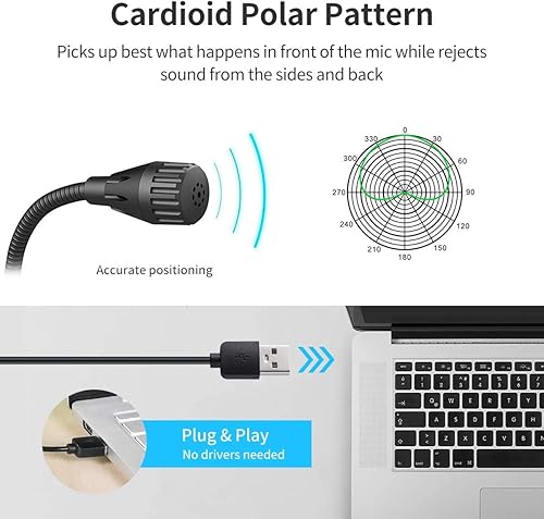 Miniatura 3 de JOUNIVO Micrófono USB para computadora JV605 PRO con botón de silencio y perilla de volumen compatible con PC, laptop, escritorio, Mac PS4, Play &