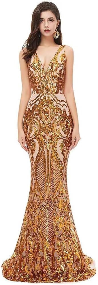 Women's V Neck Sparkly Sequins Prom Dress A Line Tulle Dresses Long Ball Gown Engagement Celebrity Pageant Evening Gowns