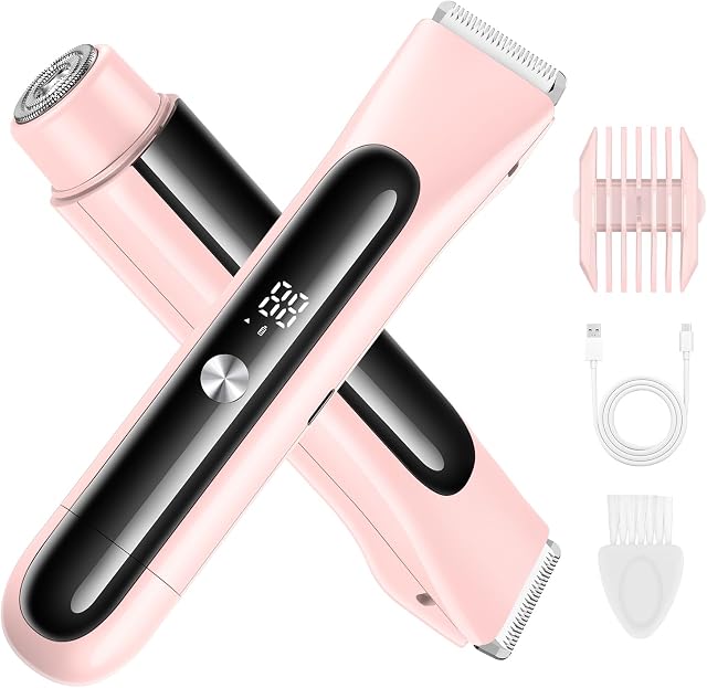 Femmes Bikini Trimmer, 2026 neuf 2-in-1 Razor électrique pour les femmes avec LED Affichage, IPX7 Rasoirs imperméables avec humide & Détachant les cheveux secs, sans douleur avec des lames de céramique pour bras de bikini, USB-C