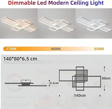 Jsz LED Dimbare Rechthoek Plafondlamp Woonkamer Lamp met Afstandsbediening Moderne Minimalistische Plafondlicht Creatieve Metalen Acryl Design Verlichting Slaapkamer Decor Lamp photo 2