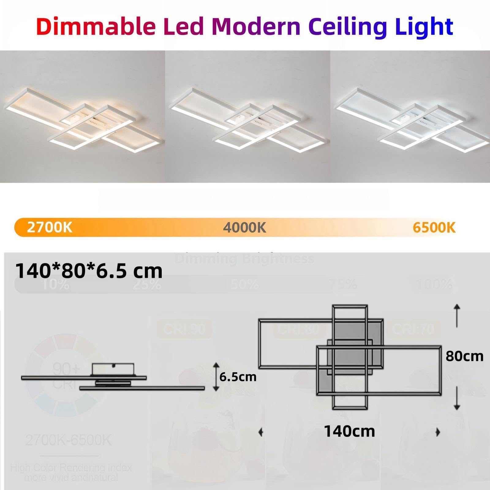 Plafoniera a LED Soggiorno Dimmerabile Soffitto Lamp Moderno Rettangolo Quadrato Designer Lampada a Sospensione con telecomando Cucina acrilica Sala da pranzo Ufficio scala Soggiorno Bianco Lampadari