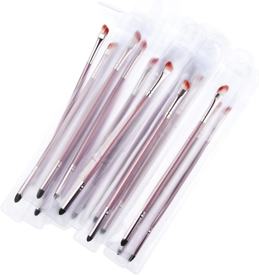 5Pcs Dual End Double Head Makeup Tool Sponge Eye Shadow & Angled Shader Brush Pink 28#