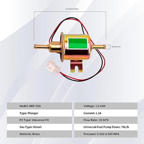 Miniatura 2 de Bomba de combustible eléctrica universal de 12 V, bomba de combustible en línea de baja presión de 12 voltios para cortacésped, carburador, motor