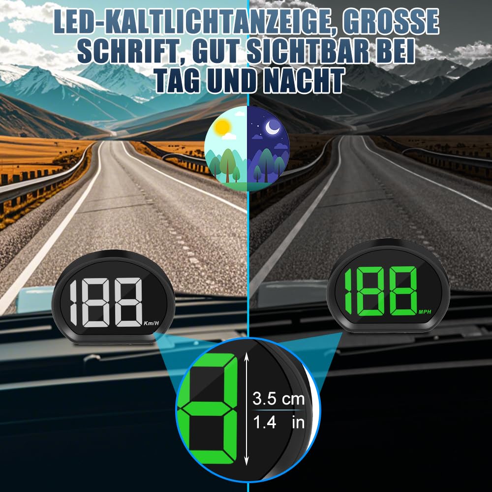 Speedometro digitale, GPS tacho HUD Digital Car Speedometro LED, grande indicatore di carattere, alimentato tramite USB, chip dual mode per tutti i veicoli di collegamento (bianco MPH)