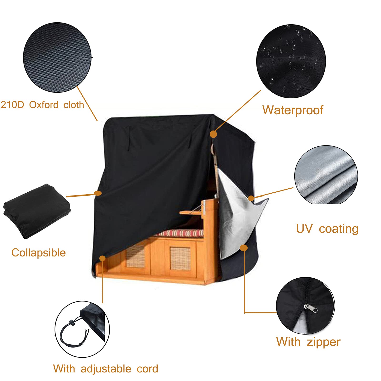 Copertura per Mobili da Giardino,Copertura per Sedie Impilabili,Durevole e Impermeabile Telo Coprisedie,per Tavoli e Sedie Esterno,L135xw105xh175cm,Nero