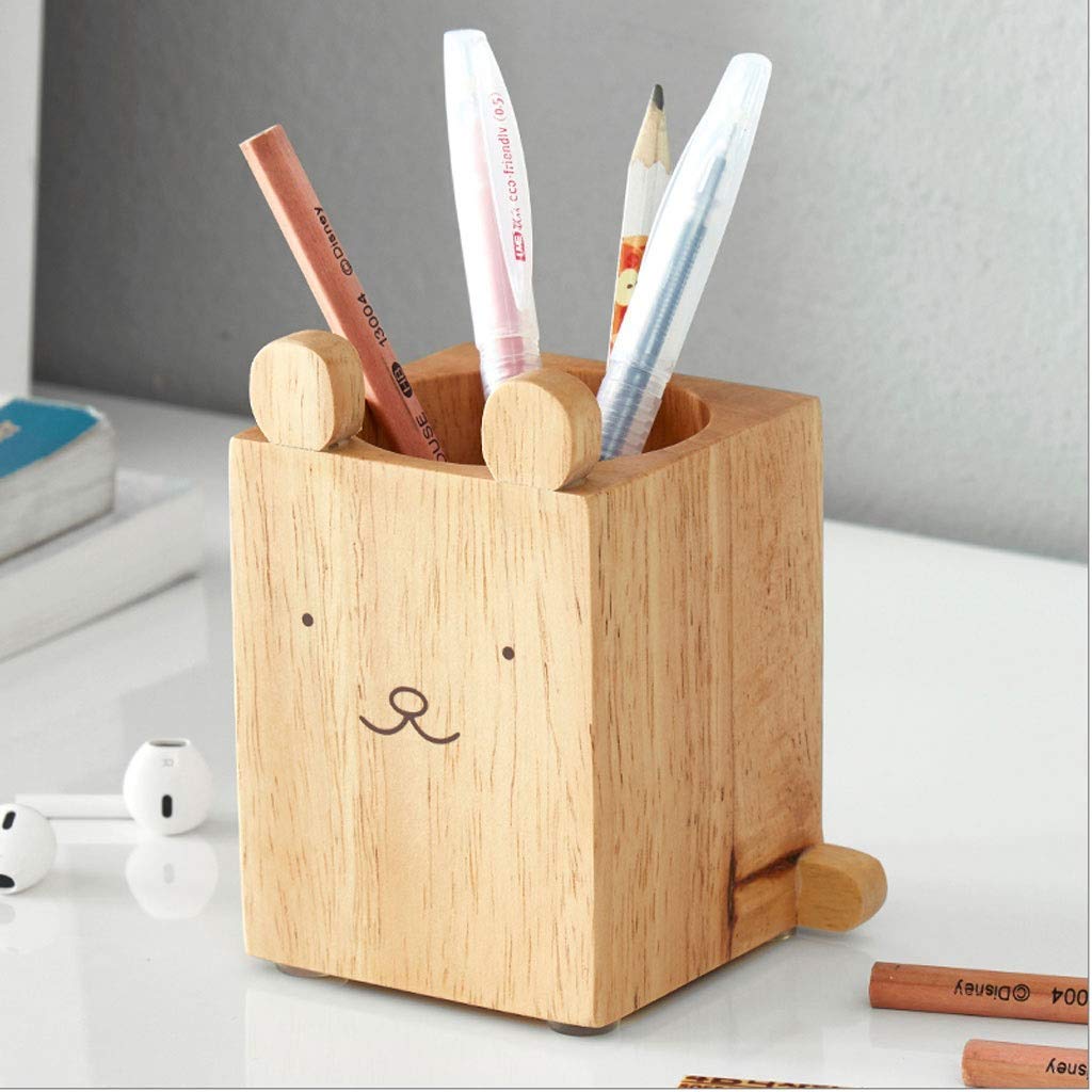 Portapenne, Portapenne in Legno massello personalità Moda Simpatico Cartone Animato Studente Fatto a Mano Studio Forniture per Ufficio Archiviazione Desktop (A)