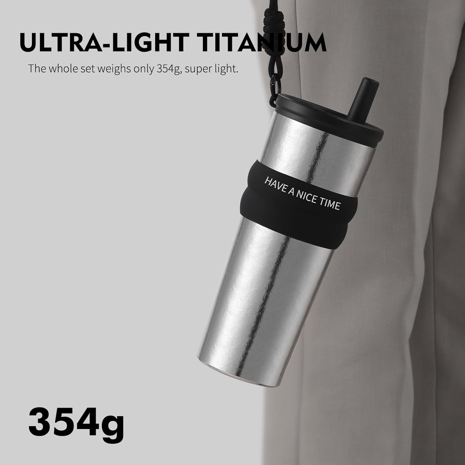 Titanium Coffee Tumbler with Titanium Straw & Flip Lid, Hot & Cold Beverage Travel Mug, Double-Wall Vacuum Insulated Cup, Portable Coffee Cup with Gift Box, 24 oz (Silver) - Image 7