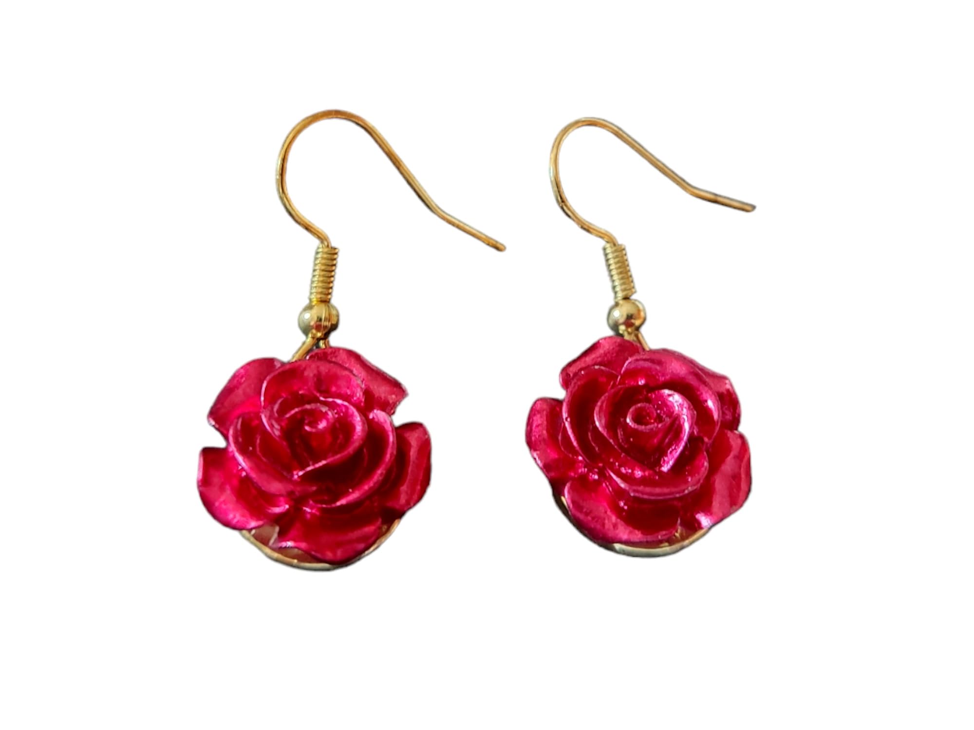 Handmade Artesalis pendientes dorados con rosas rojas granates relieve 3D árbol vida caja regalo mujer madre amor enamorados originales Sant Jordi San Valentín aniversarios cumpleaños primavera
