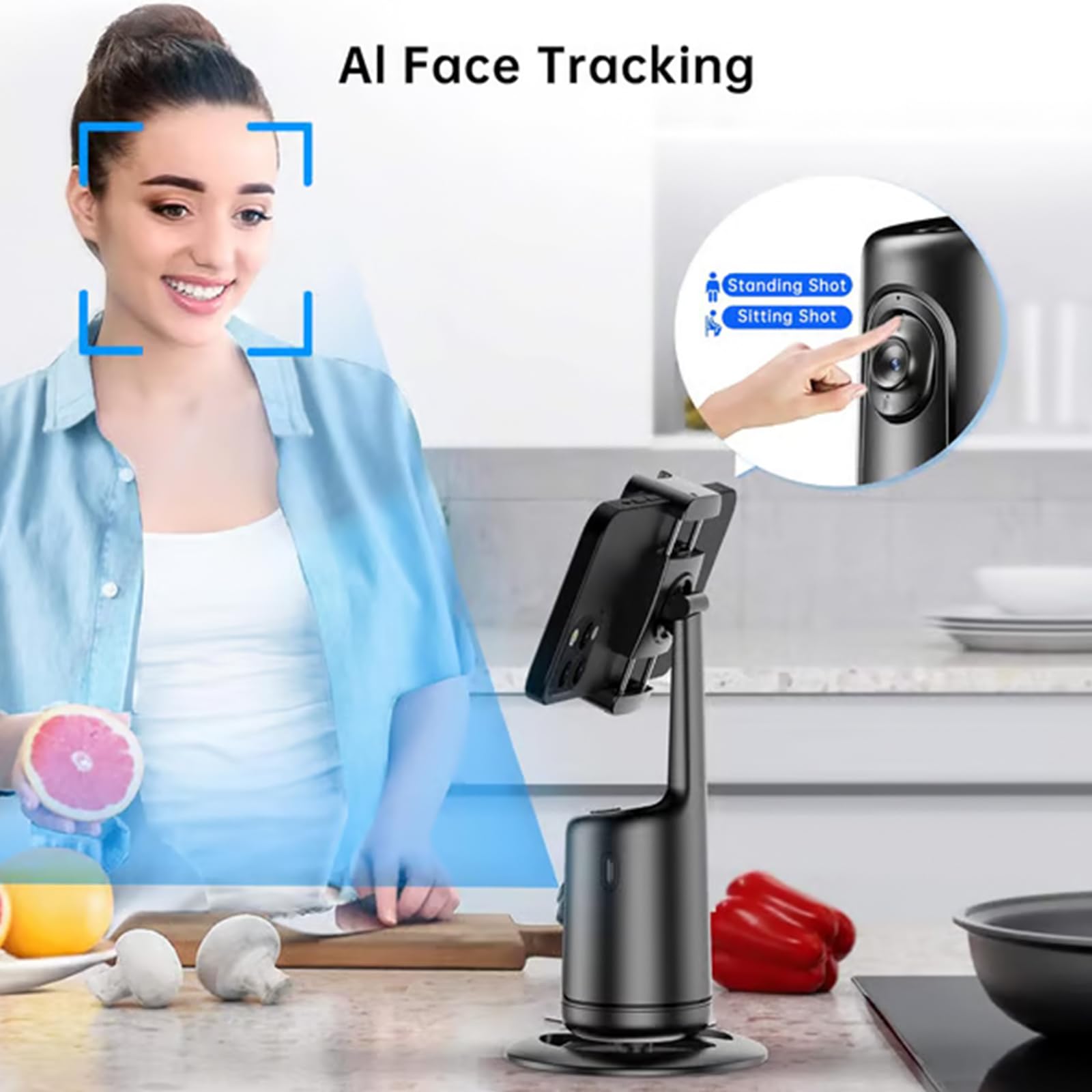 Smart AI Facial Recognition Phone Tripod, Auto Face Tracking & 360° Rotating Tripods Selfie Stick, Smart Tracking Gimbal Tripod with Remote for Video Recording Vlogging Selfie (Black)