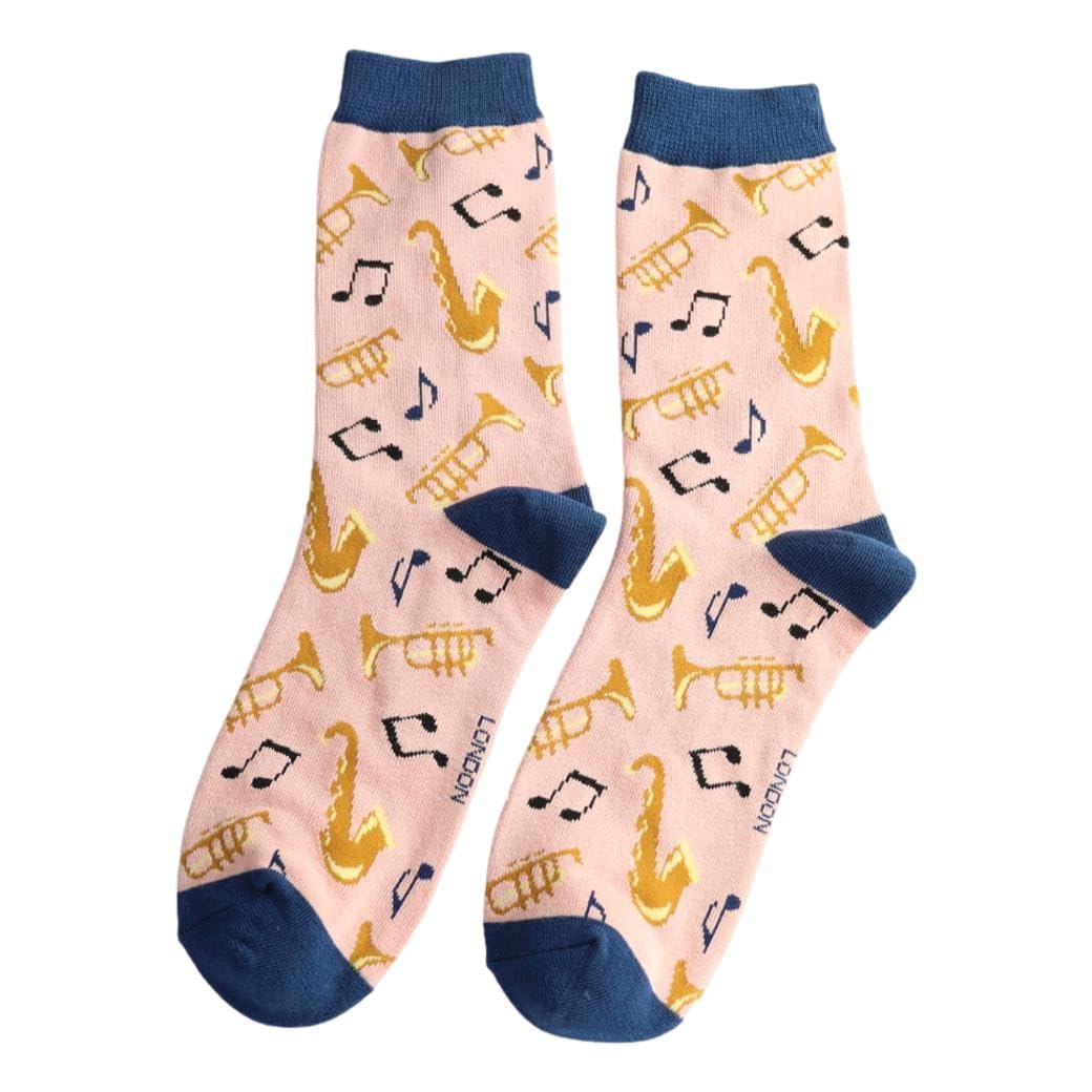 Mr Sparrow Jazz Band on Dusky Pink Womens Novelty Ankle Socks Adult One Size