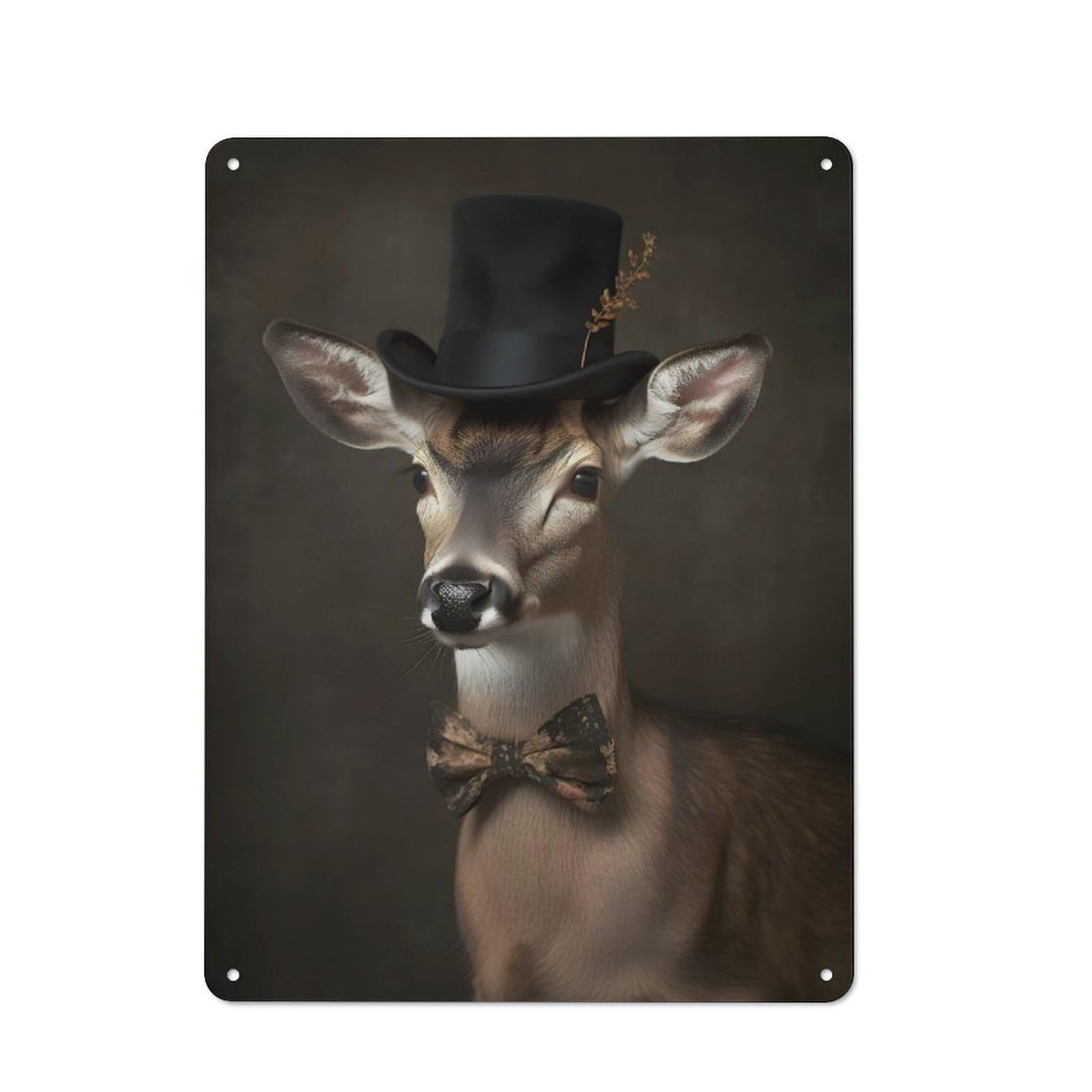 Junmoney Deer With Top Hat Metal Plaque 40X30cm With For Hallway Wall, Retro Decor, For Themed Interiors In Hallways And Entrance Areas