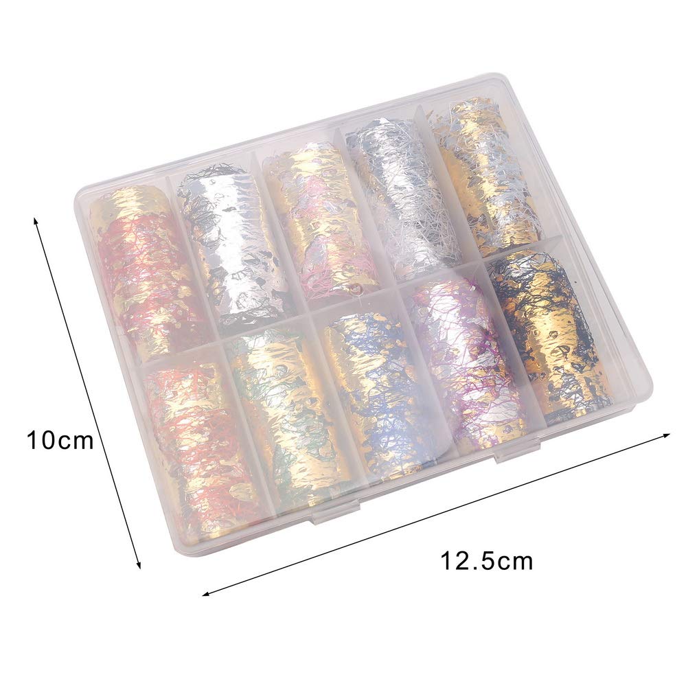 SUMAJU 10 Rolls Gold Silver Nail Foils Mesh Nail Sticker, Adhesive 3D Net Line Tape Foil Gold Silver Nail Art Decorations Decals for DIY Nails Supplies