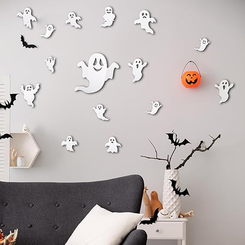 Miniatura 4 de Decoración de pared de Halloween, 21 calcomanías de pared de fantasmas 3D, calcomanías de pared de fantasmas góticos blancos para decoración del