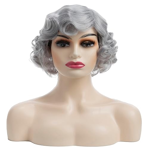 Miniatura 1 de Baruisi Pelucas cortas y rizadas grises para mujer, sintéticas, naturales, onduladas, para disfraz, cosplay, fiesta, color gris