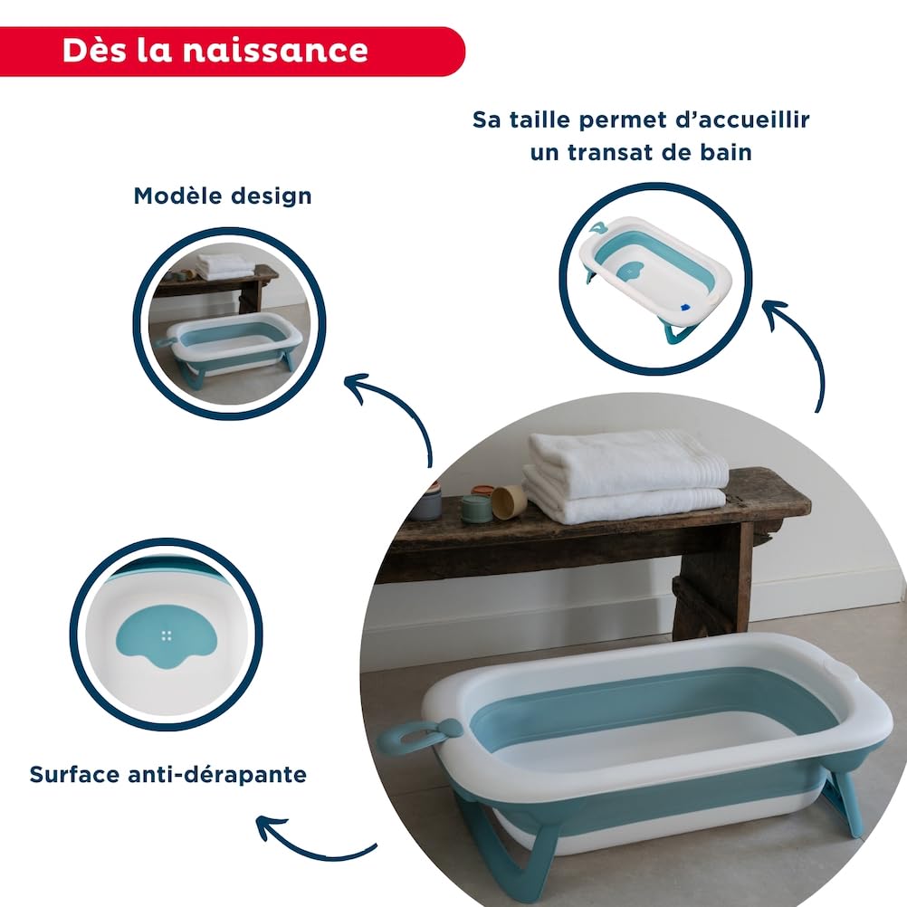 THERMOBABY - Baignoire pliable Bébé BALNEA : Ultra compacte - Design et tendance - Rangement Pratique - Encombrement minimal - Facile d'utilisation