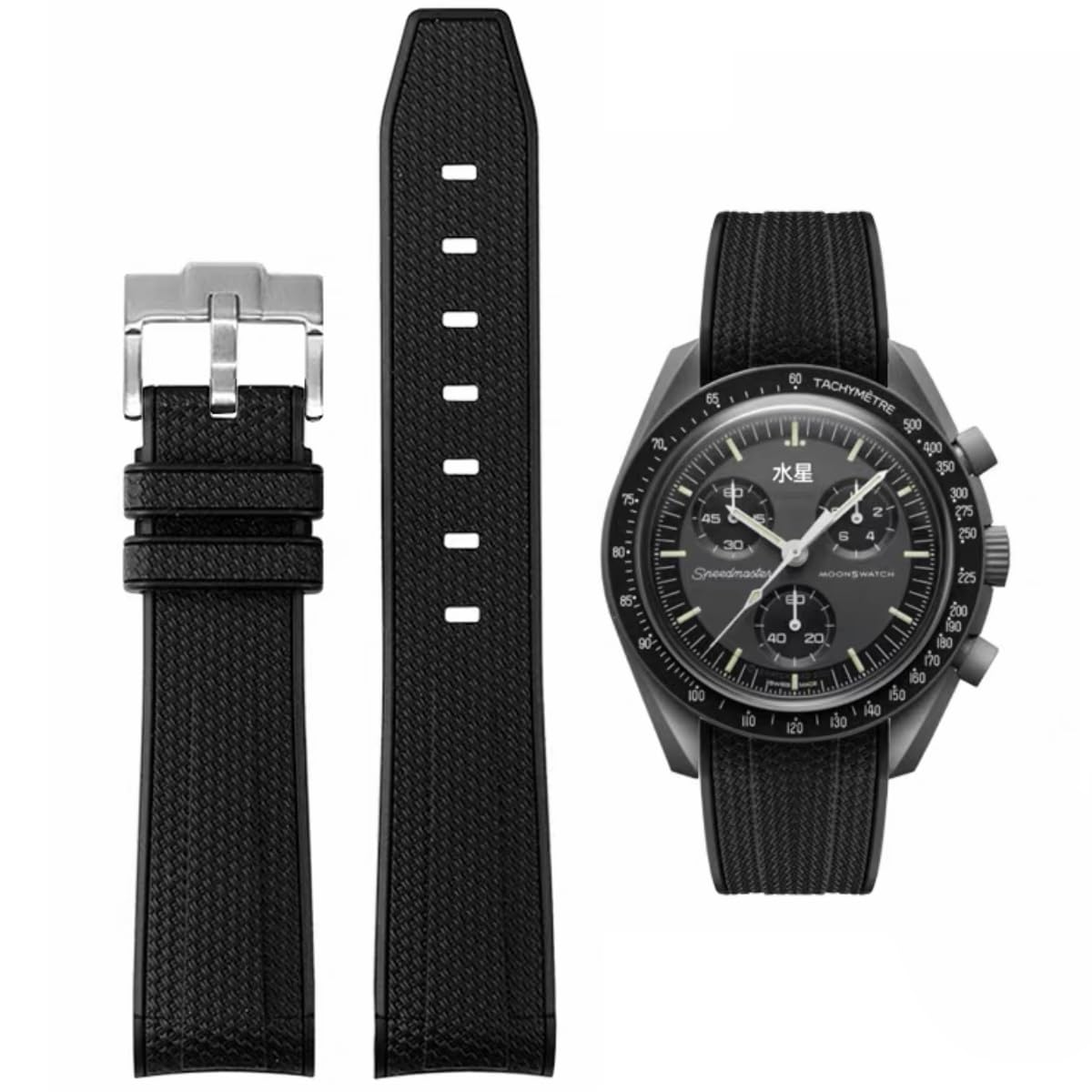 Bands for Moonswatch Watch Rubber for Omega x Swatch MoonSwatch 20mm Rolex Seiko Watch Silicone Men with Stainless Steel Replacement Bracelet Original Bracelet Omega x Swatch MoonSwatch Speedmaster