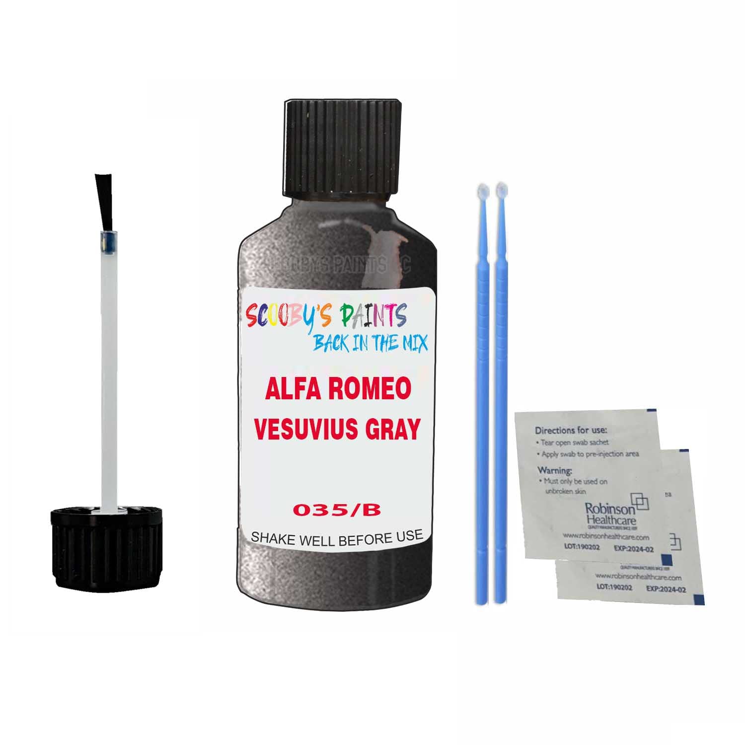 Scoobys Paints Back In The Mix Vesuvius Gray Touch Up Paint For Alfa Romeo Giulia Quadrifoglio 035/B 2016-2022 30Ml Bottle Brush Scratch Stone Chip Repair Pen